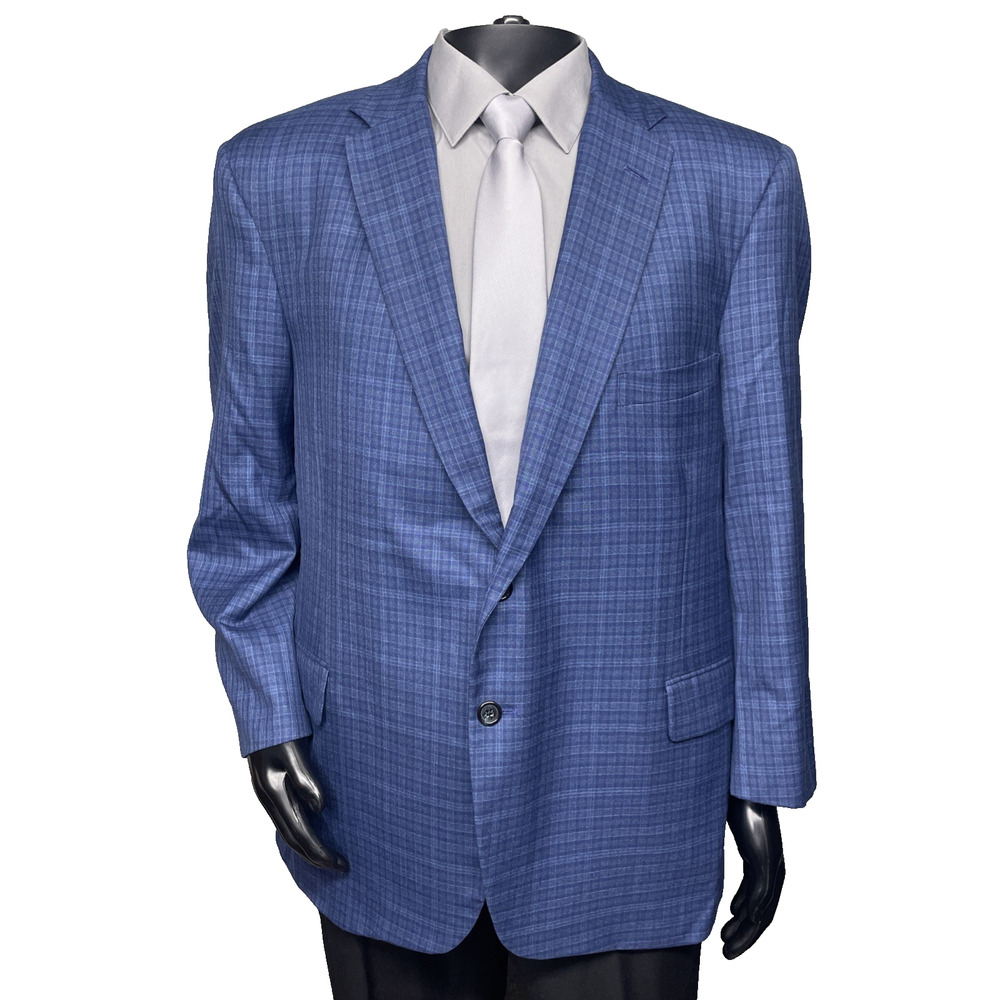 Tom James RC Custom Tailored Men's 44S Sport Coat Blue Checkered Broad Shoulders
